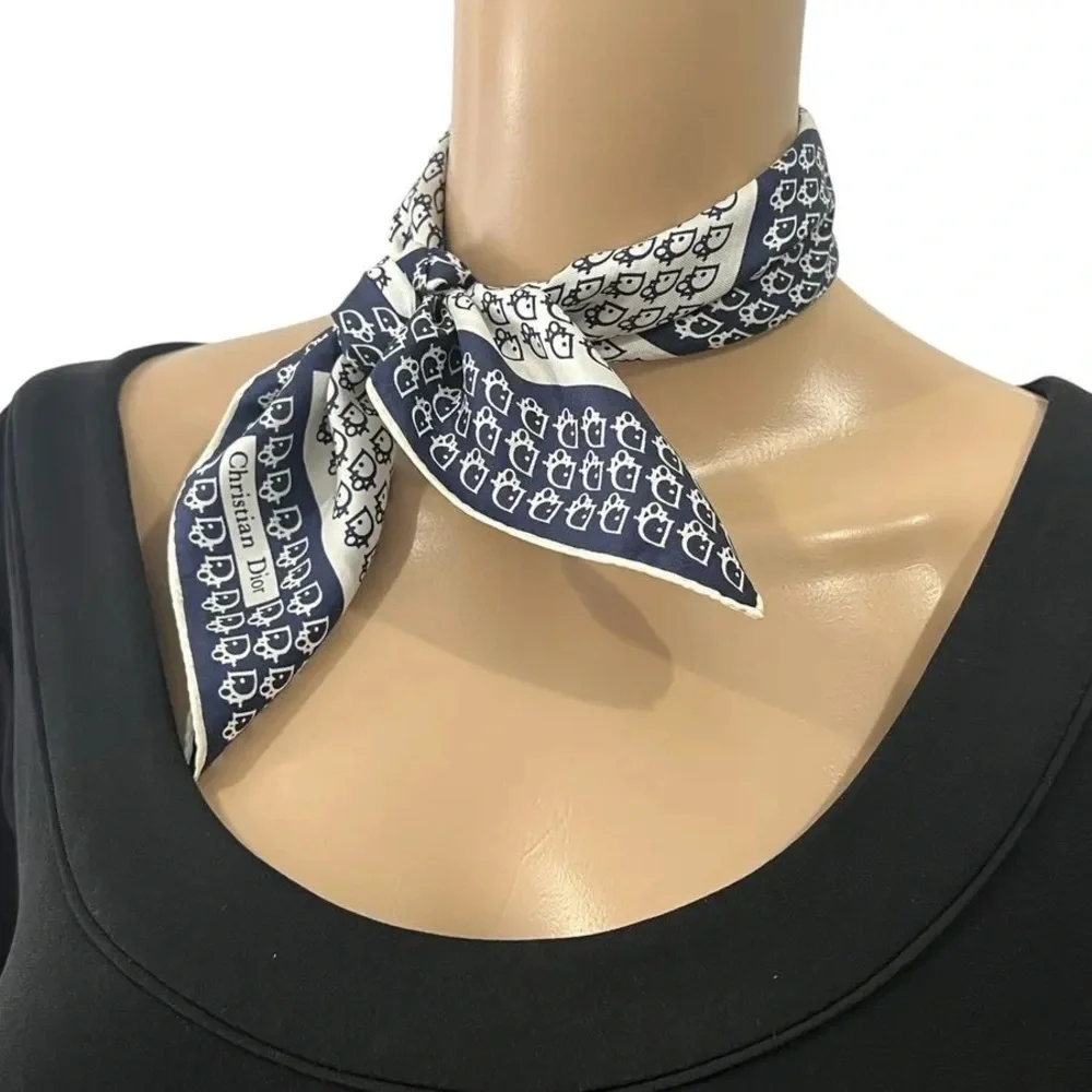 Dior Classic Monogram Silk Square Scarf in Navy